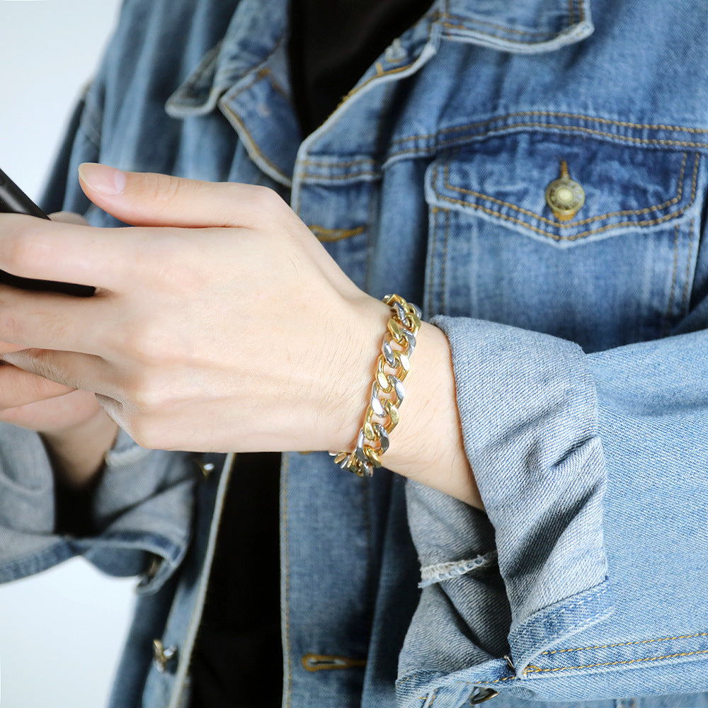 Dual-Tone Thick Snake Bone Chain Bracelet