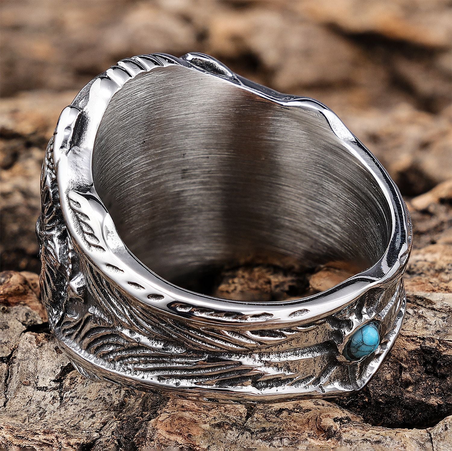 Eagle Turquoise Stainless Steel Ring-Vrafi Jewelry