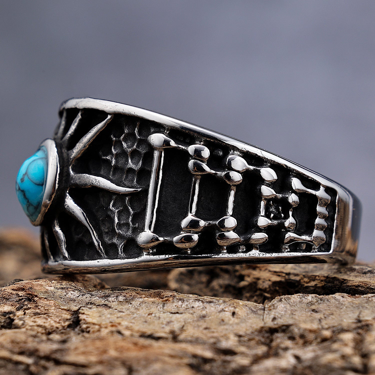 Edgy Turquoise Sun Stainless Steel Ring