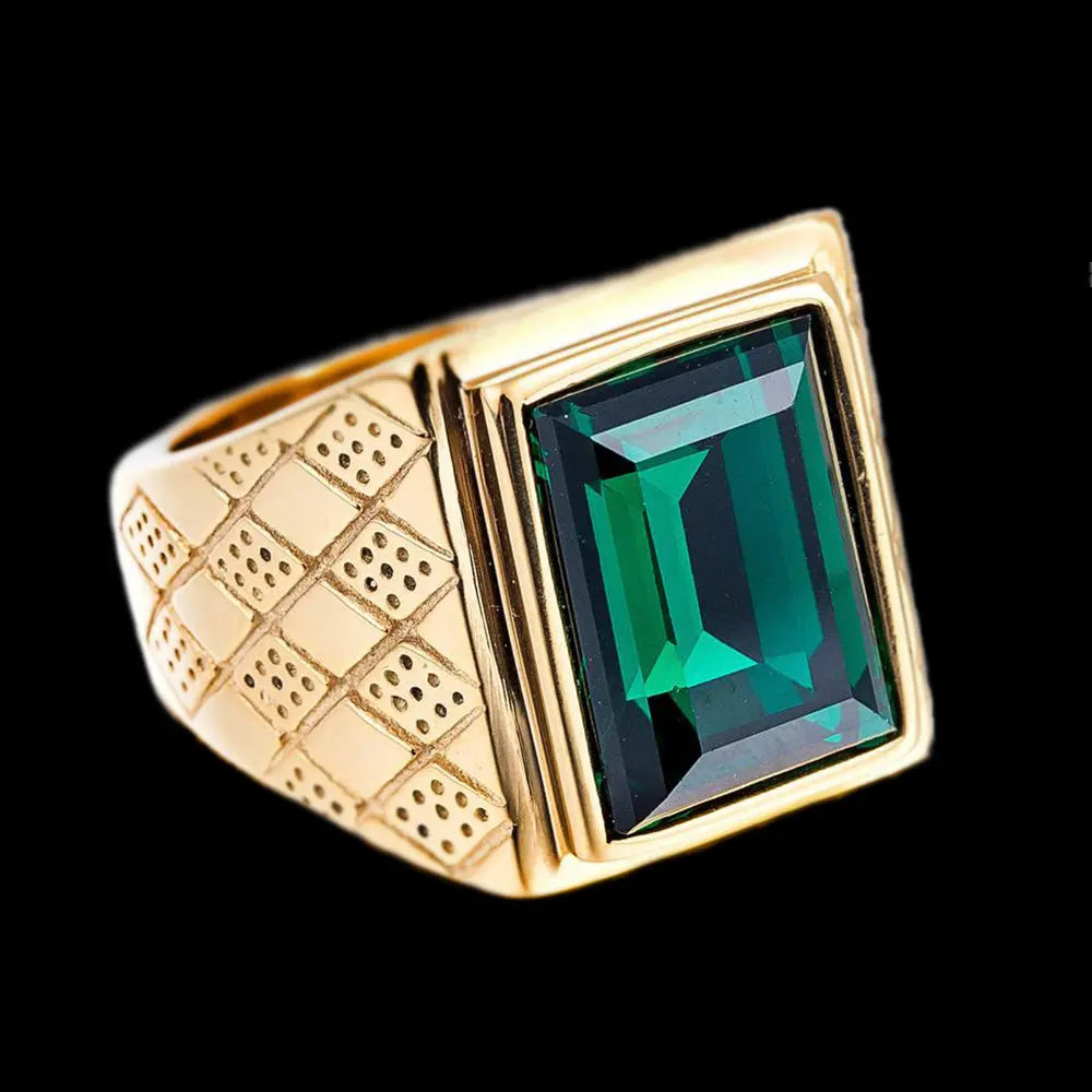 Emerald-Sapphire Retro Stainless Steel Ring - Vrafi Jewelry