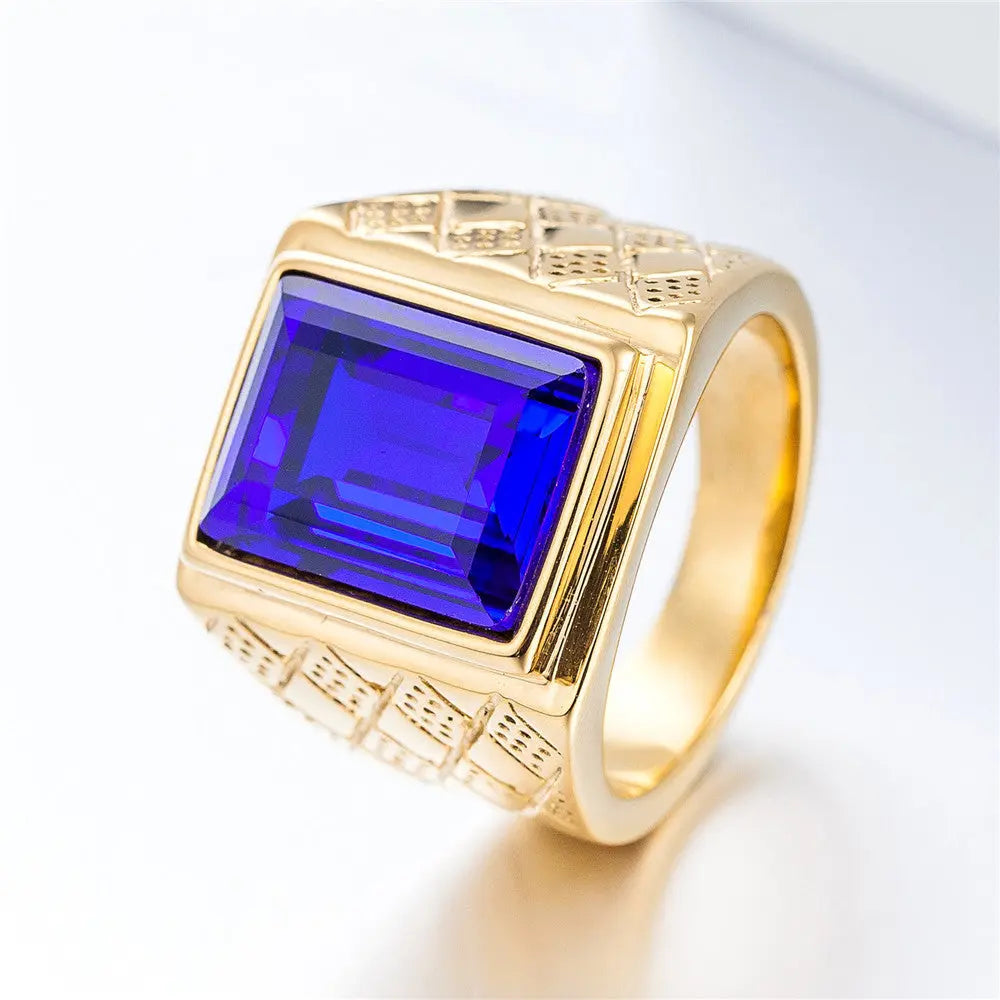 Emerald-Sapphire Retro Stainless Steel Ring - Vrafi Jewelry