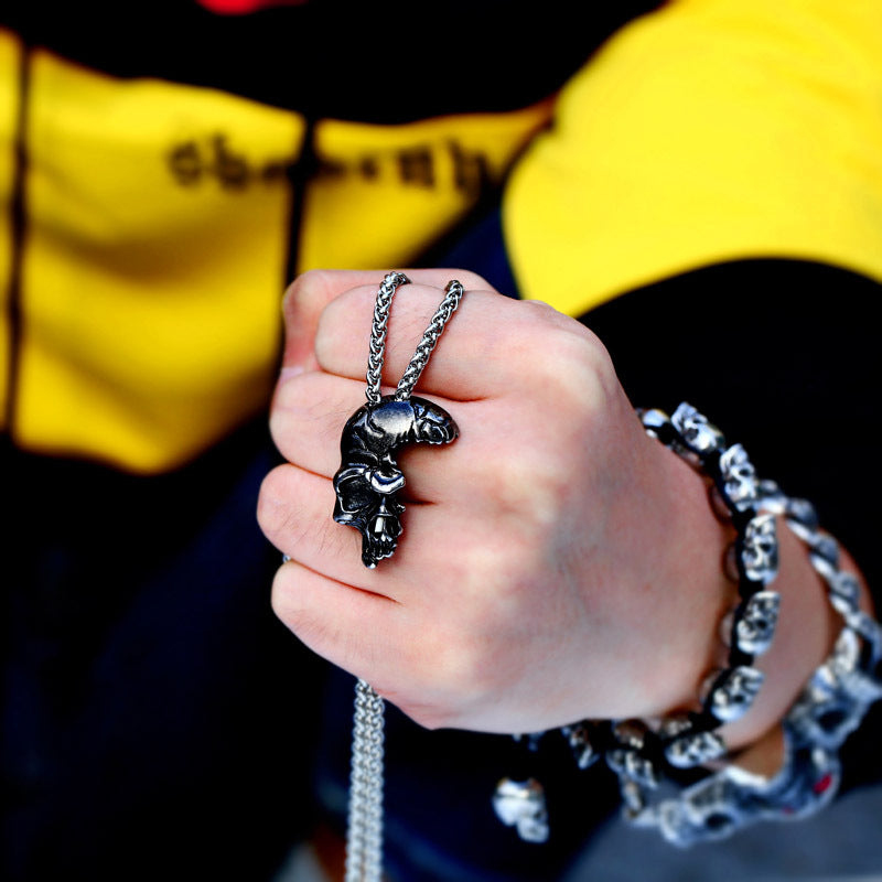 Enigmatic Half-Face Skull Pendant