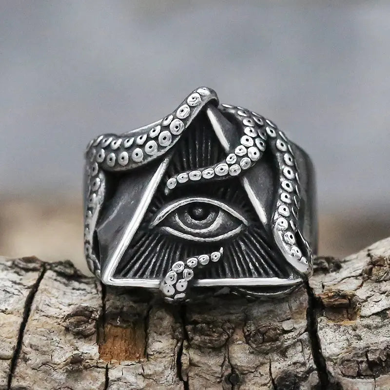 Eye of Providence With Octopus Stainless Steel Ring - Vrafi Jewelry