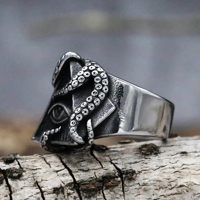 Eye of Providence With Octopus Stainless Steel Ring - Vrafi Jewelry