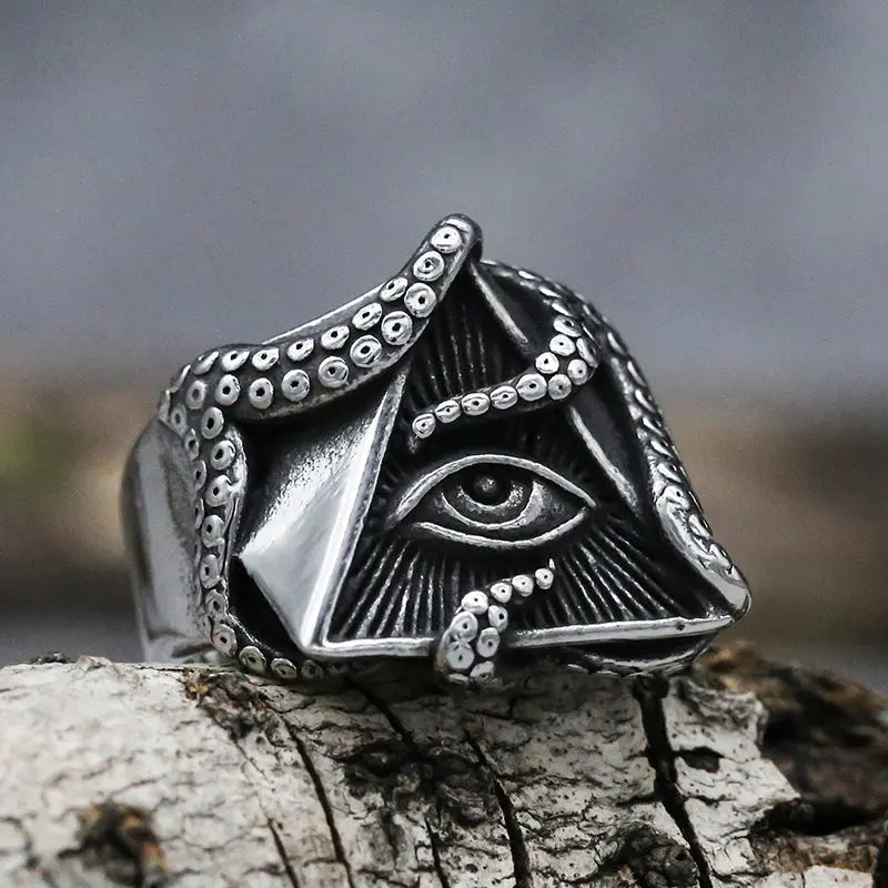 Eye of Providence With Octopus Stainless Steel Ring - Vrafi Jewelry