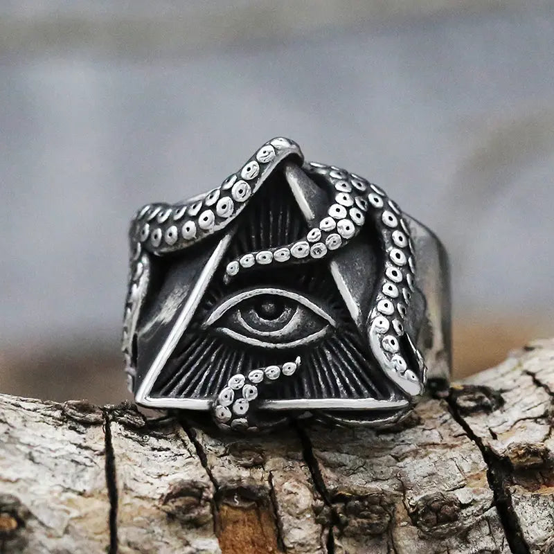 Eye of Providence With Octopus Stainless Steel Ring - Vrafi Jewelry