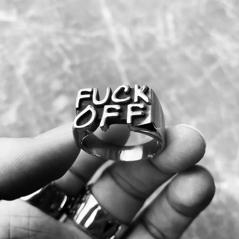 F**K Off Stainless Steel Simple Ring - Vrafi Jewelry