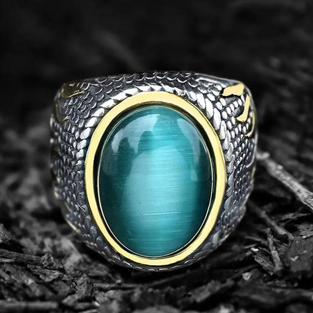 Flame Pattern Stainless Steel Gemstone Ring - Vrafi Jewelry