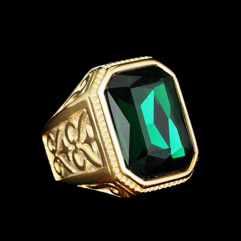 Gemstone Embed Golden Stainless Steel Ring VRAFI