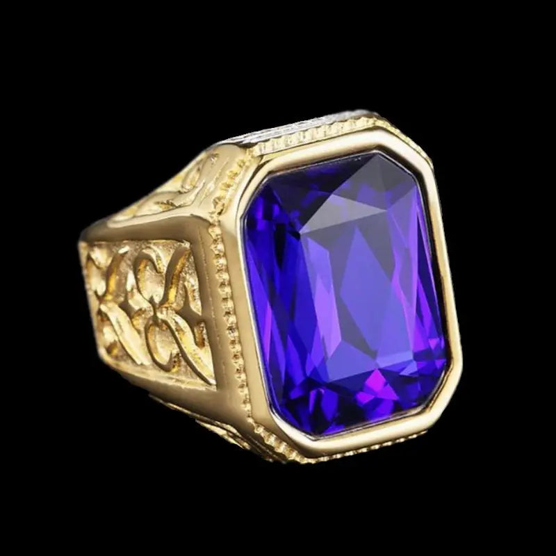 Gemstone Embed Golden Stainless Steel Ring VRAFI