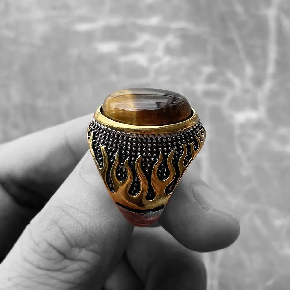 Gemstone Inlaid Flame Stainless Steel Ring - Vrafi Jewelry