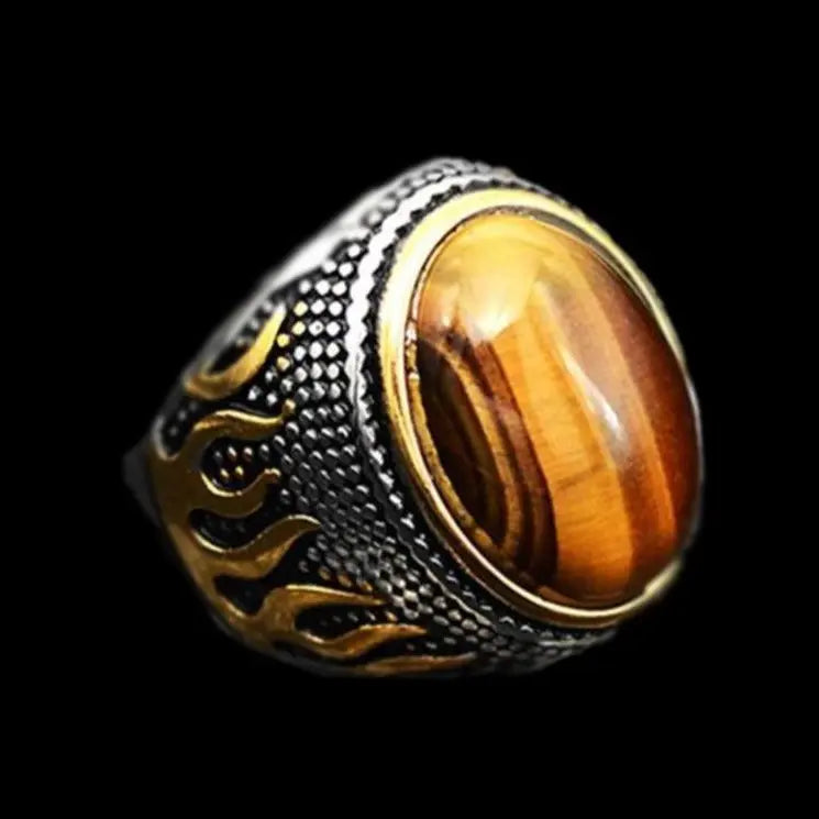 Gemstone Inlaid Flame Stainless Steel Ring - Vrafi Jewelry