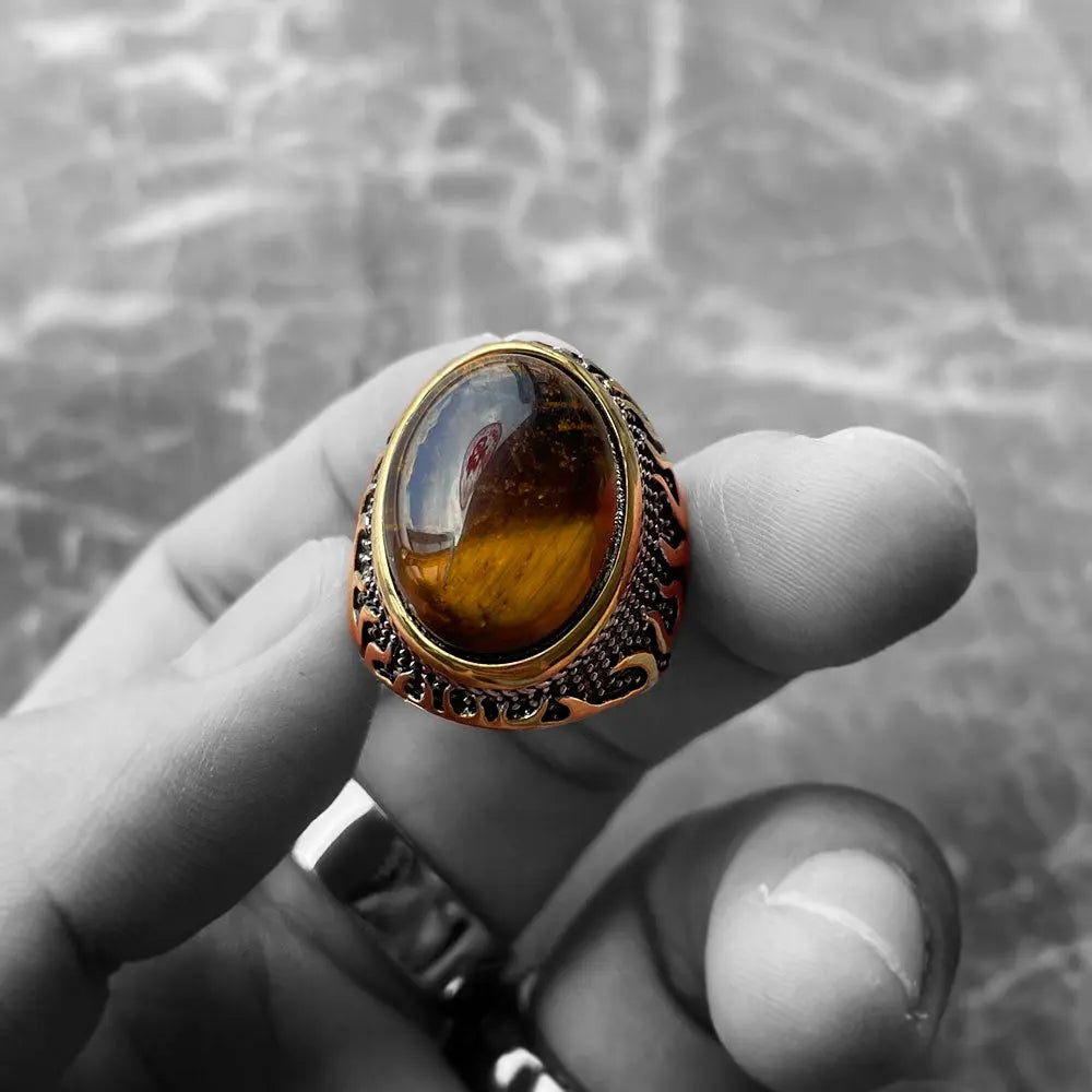 Gemstone Inlaid Flame Stainless Steel Ring - Vrafi Jewelry