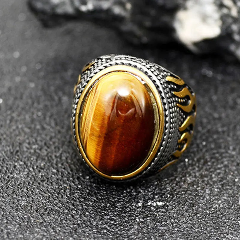 Gemstone Inlaid Flame Stainless Steel Ring - Vrafi Jewelry