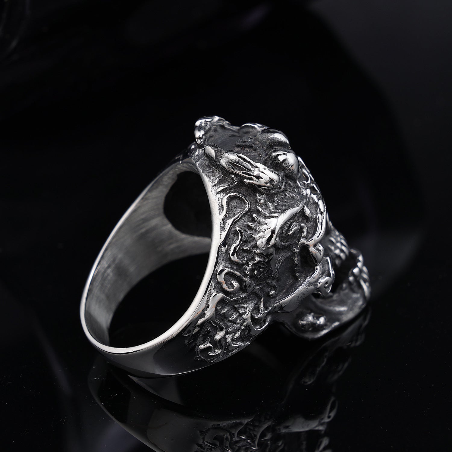 Gemstone Eyes Skull Stainless Steel Biker Ring - Vrafi Jewelry