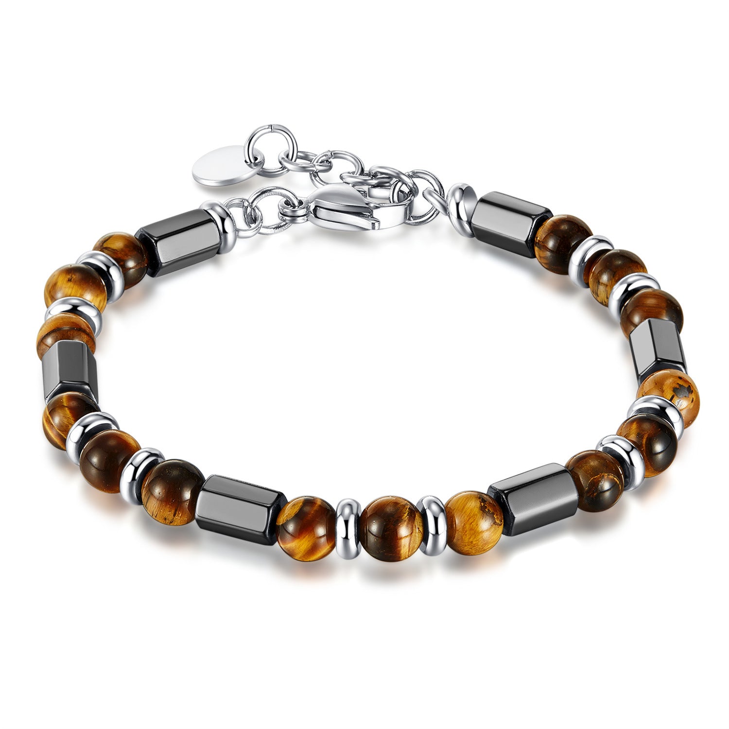 Geometric Brown Tiger Eye Beaded Bracelet