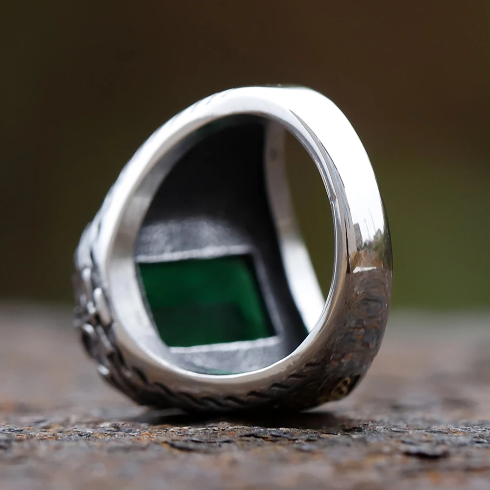 Geometric Crown Totem Green Zircon Ring for Men