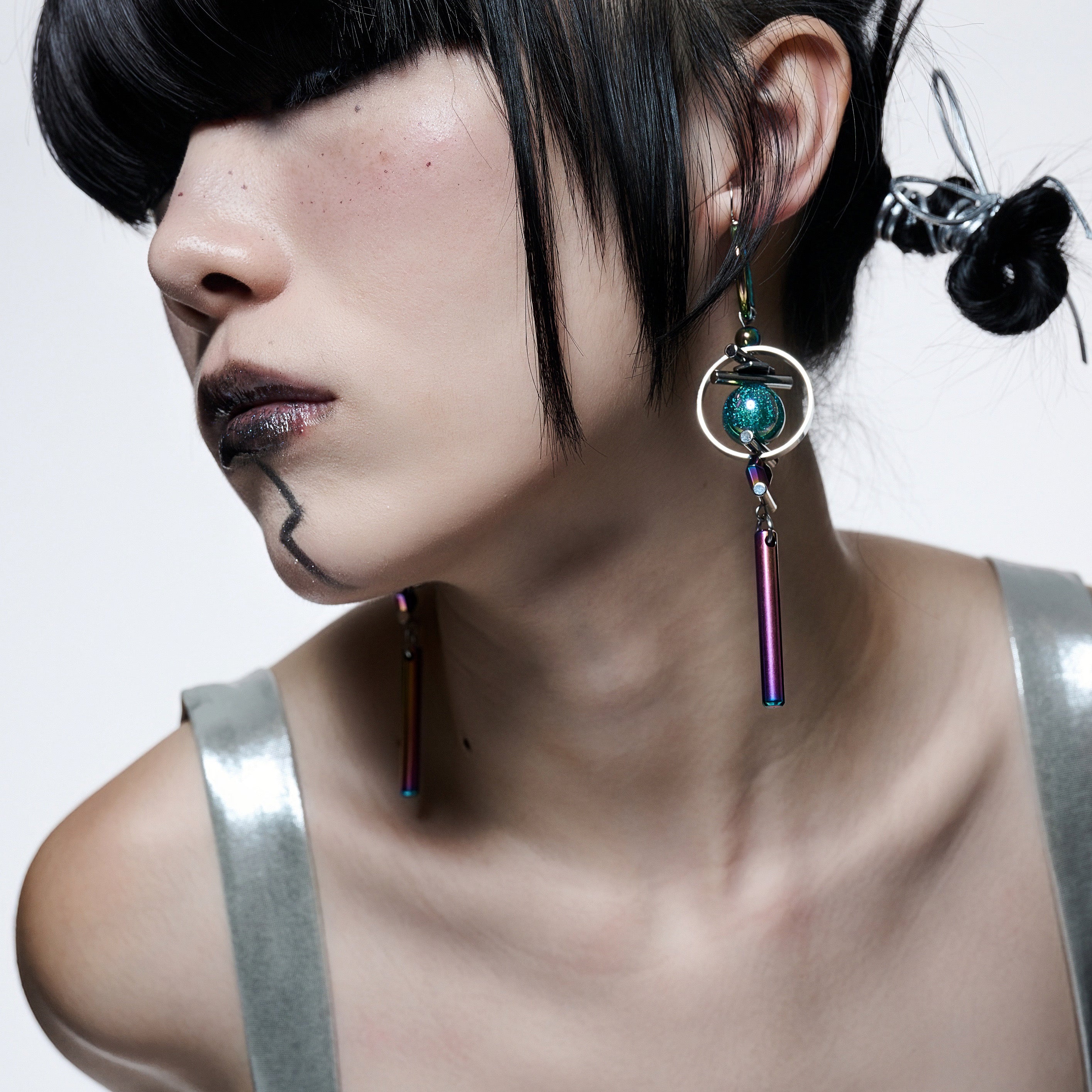 Geometric Round Bead Pendant AB Earrings