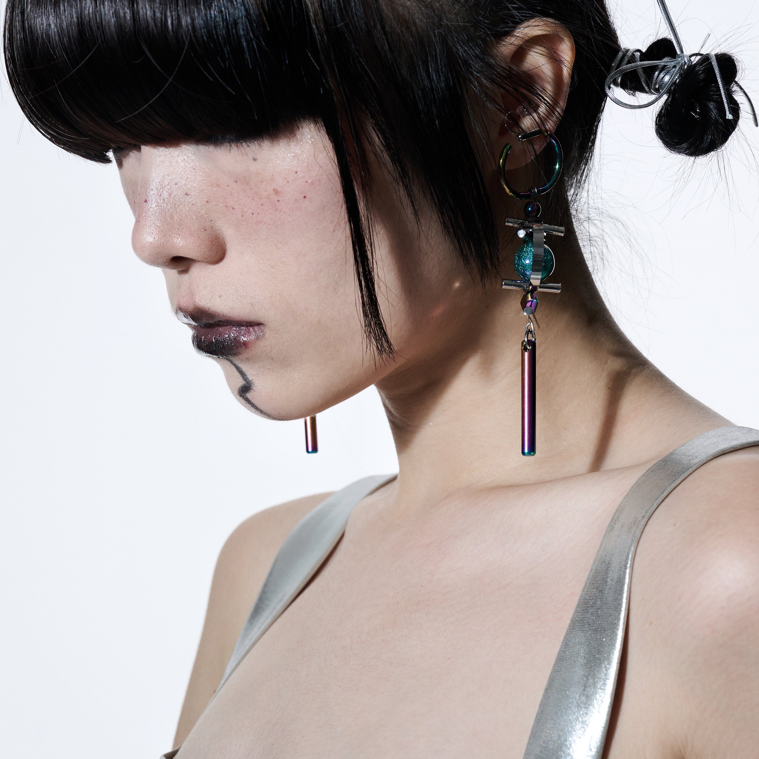 Geometric Round Bead Pendant AB Earrings