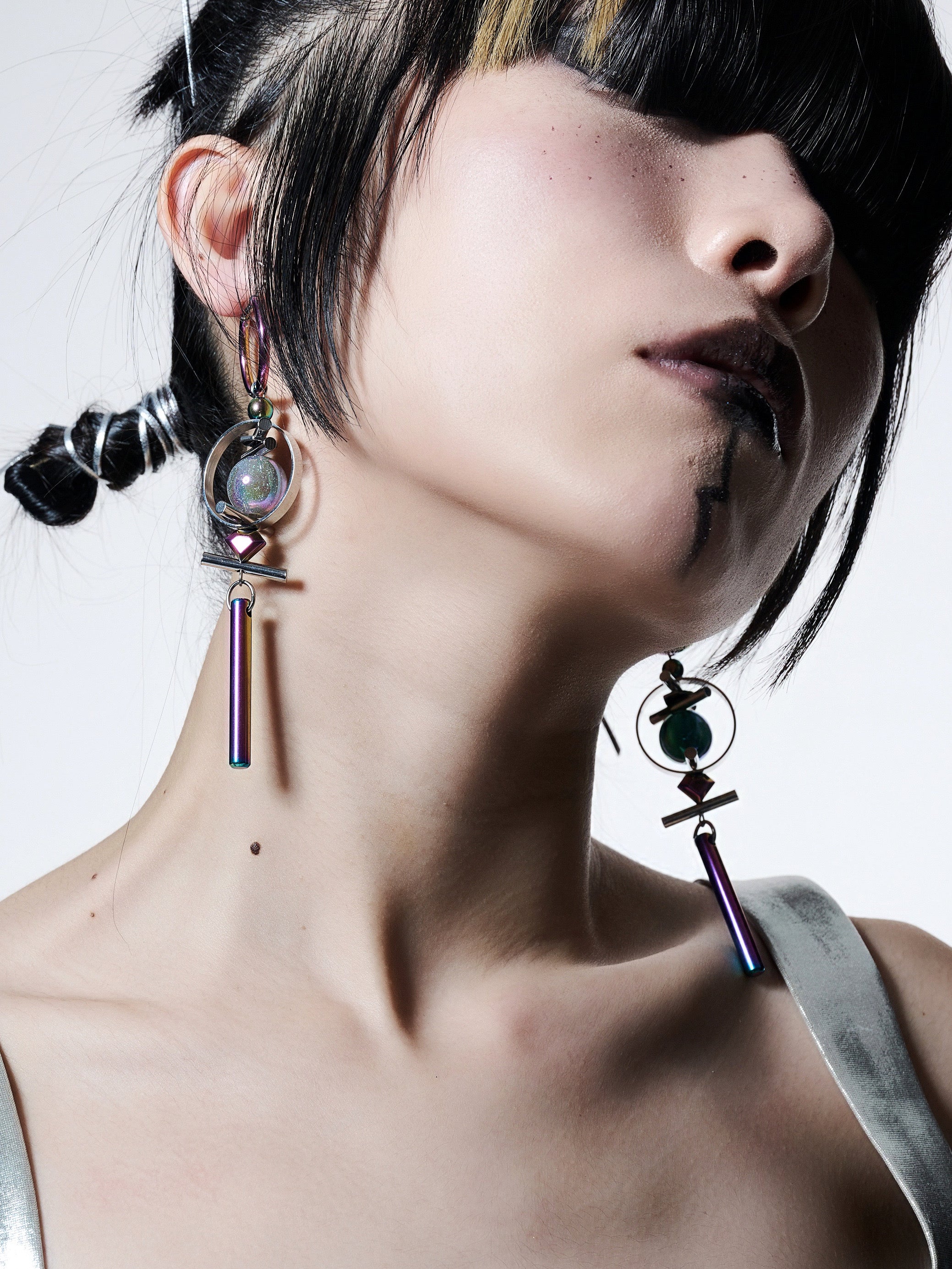 Geometric Round Bead Pendant AB Earrings