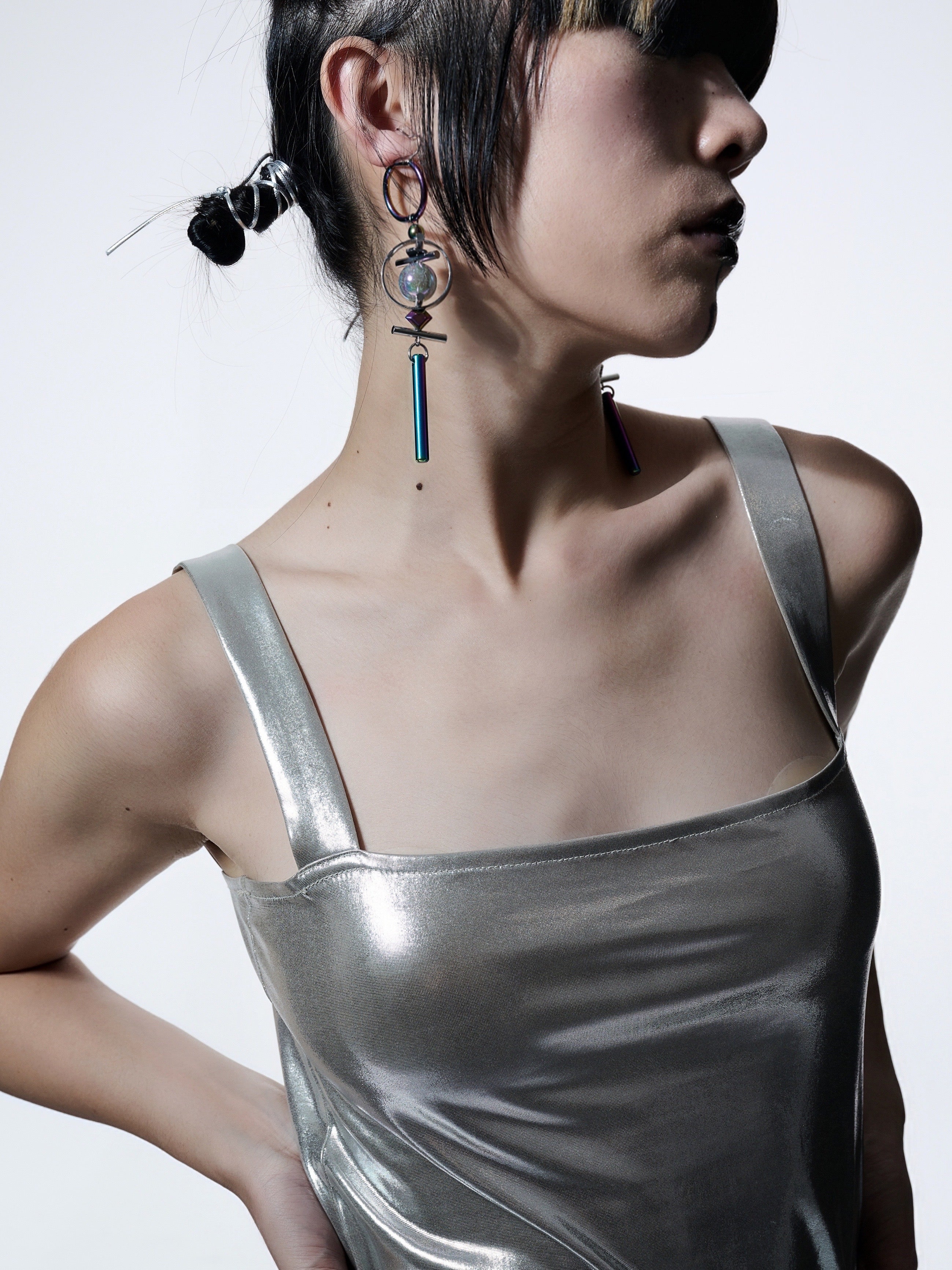 Geometric Round Bead Pendant AB Earrings