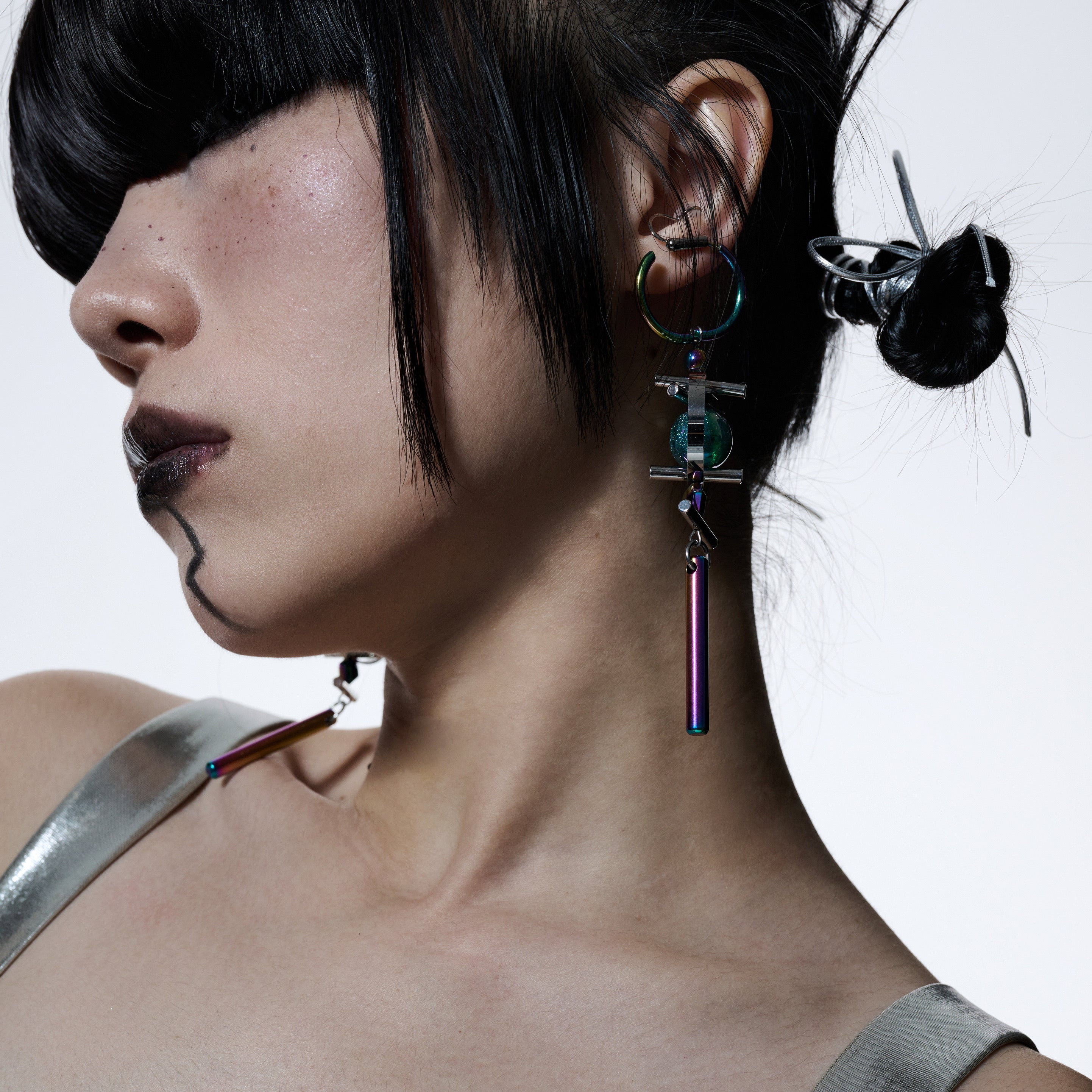 Geometric Round Bead Pendant AB Earrings