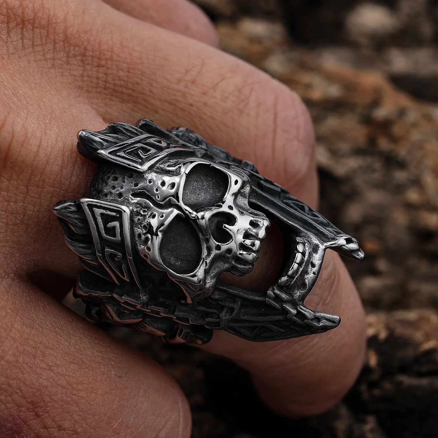 Gods of War Ares Stainless Steel Skull Ring - Vrafi Jewelry