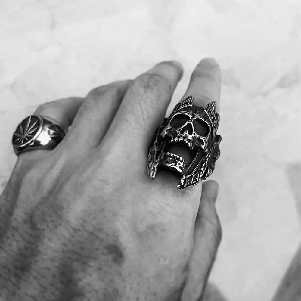 Gods of War Ares Stainless Steel Skull Ring - Vrafi Jewelry
