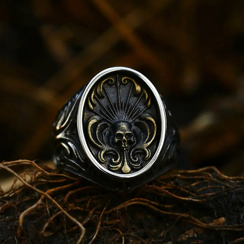 Gold Golgotha Scroll Design Ring - Vrafi Jewelry