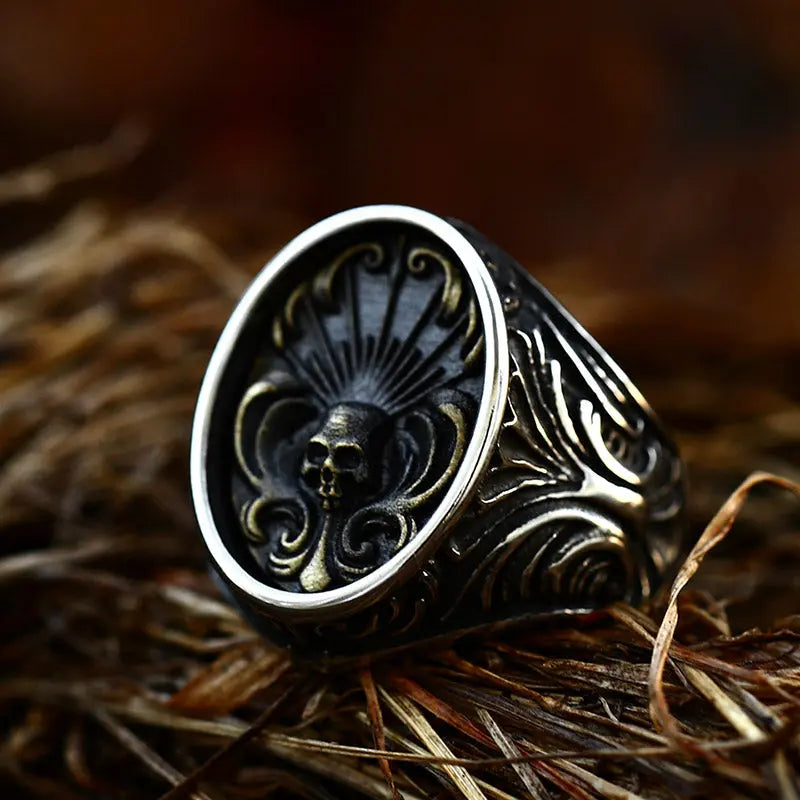 Gold Golgotha Scroll Design Ring - Vrafi Jewelry