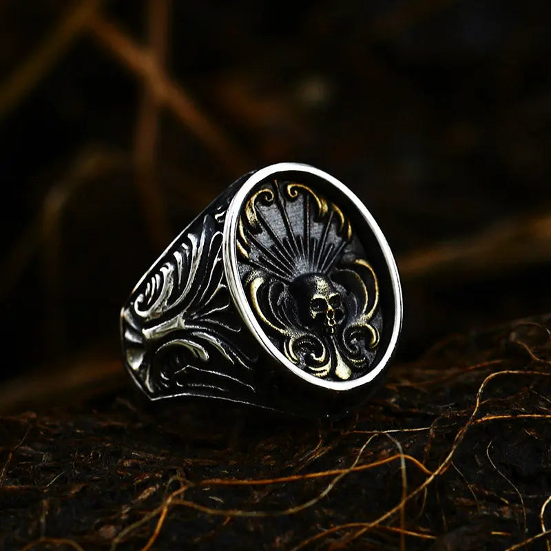 Gold Golgotha Scroll Design Ring - Vrafi Jewelry