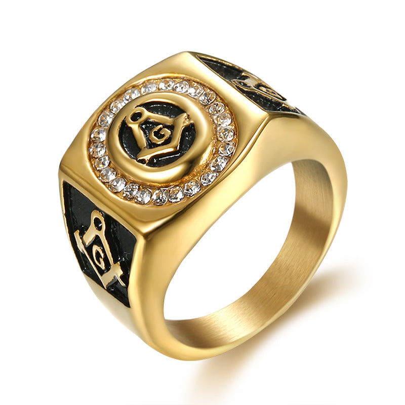 Gold Masonic Stainless Steel Ring-Vrafi Jewelry