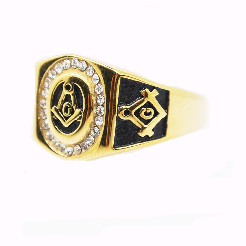 Gold Masonic Stainless Steel Ring-Vrafi Jewelry