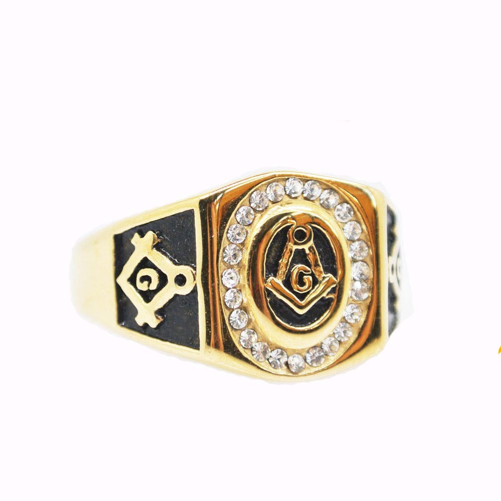 Gold Masonic Stainless Steel Ring-Vrafi Jewelry