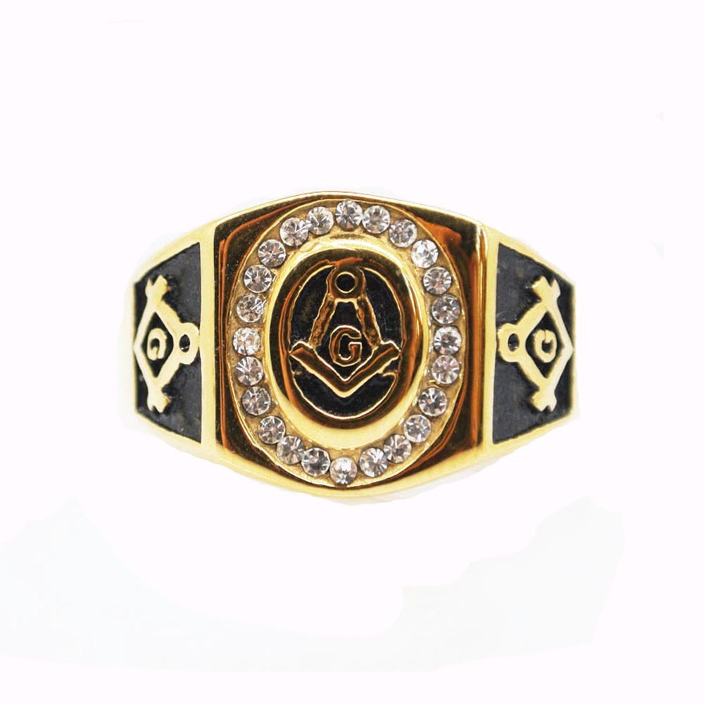 Gold Masonic Stainless Steel Ring-Vrafi Jewelry