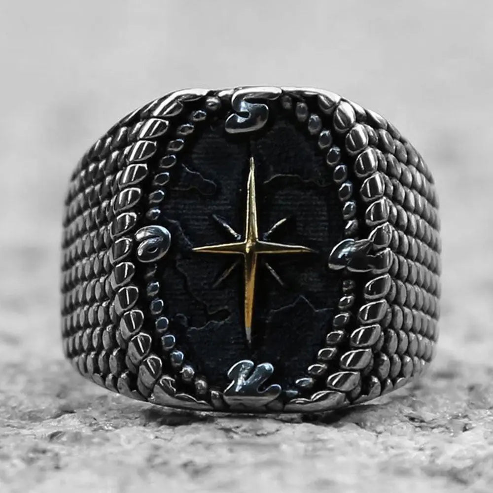 Golden Compass Stainless Steel Viking Ring - Vrafi Jewelry