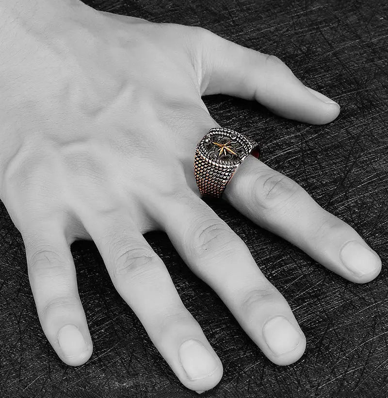Golden Compass Stainless Steel Viking Ring - Vrafi Jewelry