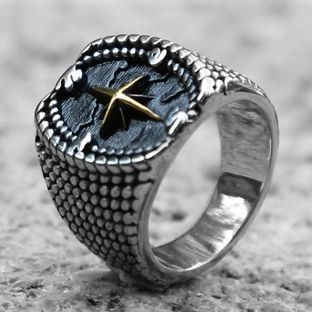 Golden Compass Stainless Steel Viking Ring - Vrafi Jewelry