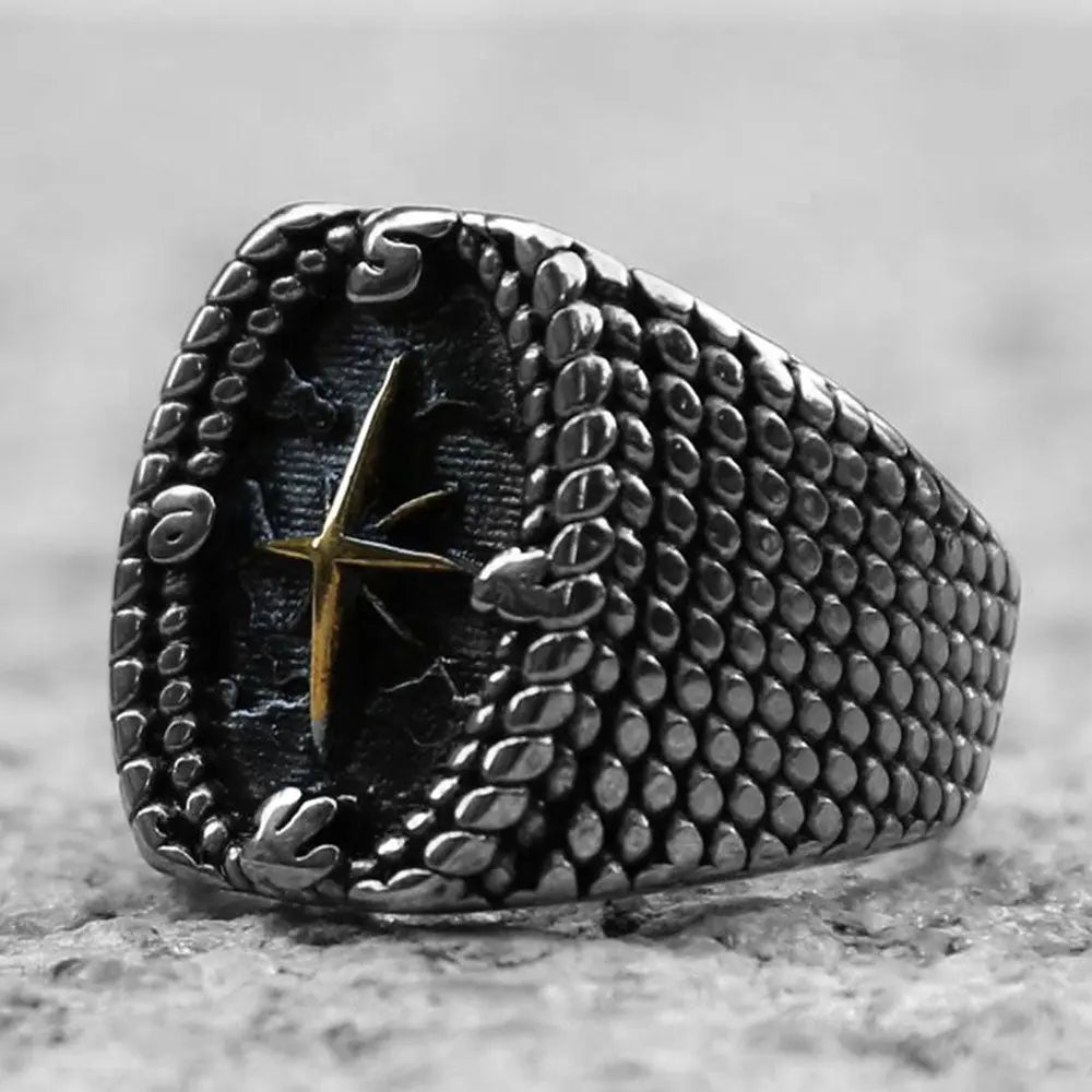 Golden Compass Stainless Steel Viking Ring - Vrafi Jewelry