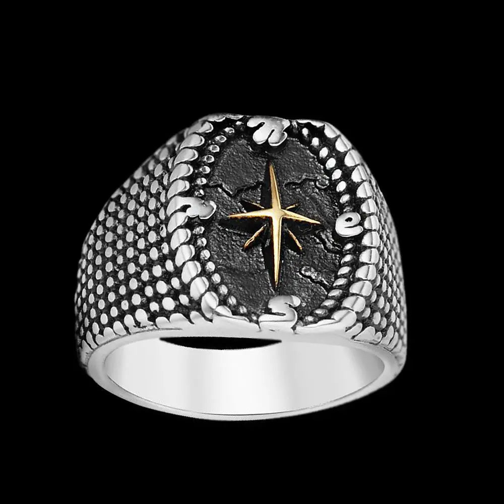 Golden Compass Stainless Steel Viking Ring - Vrafi Jewelry