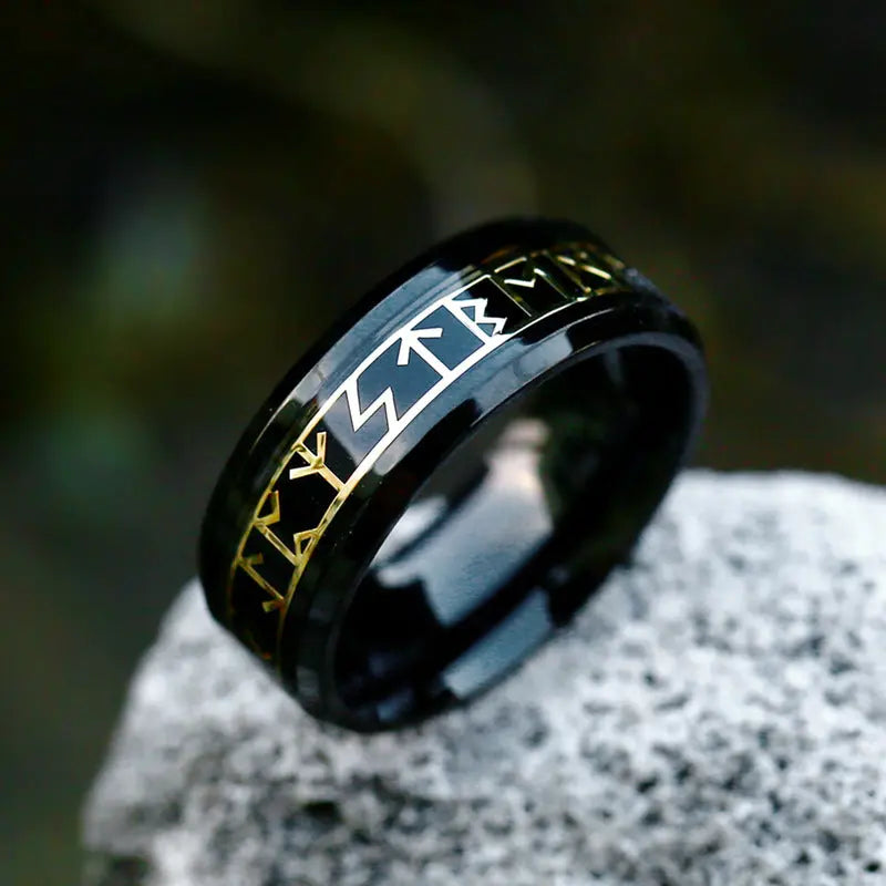 Golden Rune Letter Stainless Steel Ring Band - Vrafi Jewelry