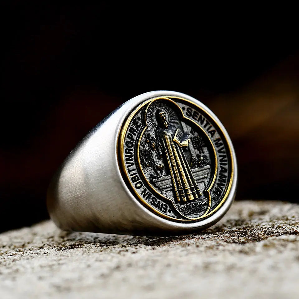 Golden St. Benedict Stainless Steel Ring VRAFI