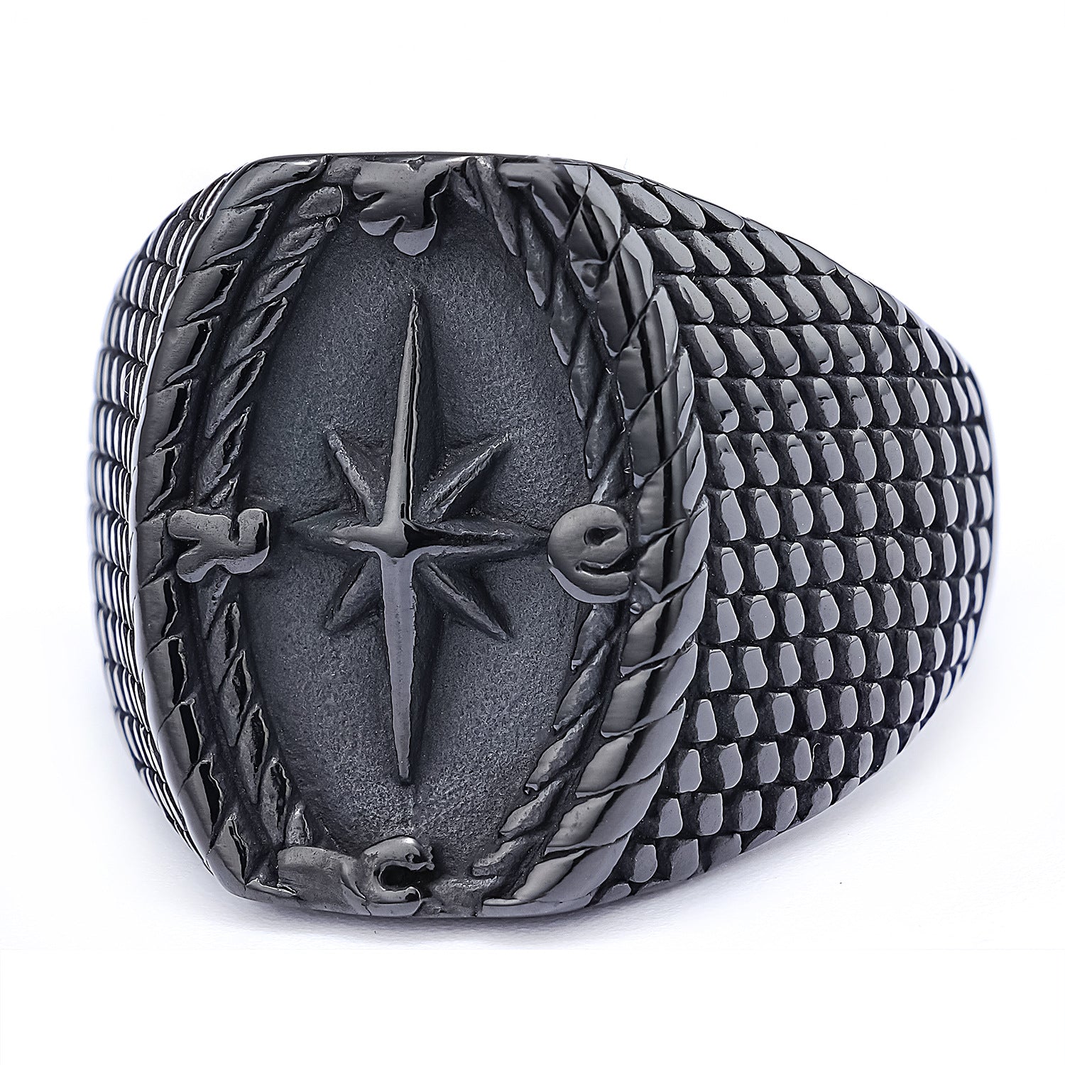 Bague Viking Acier Inoxydable Boussole Dorée