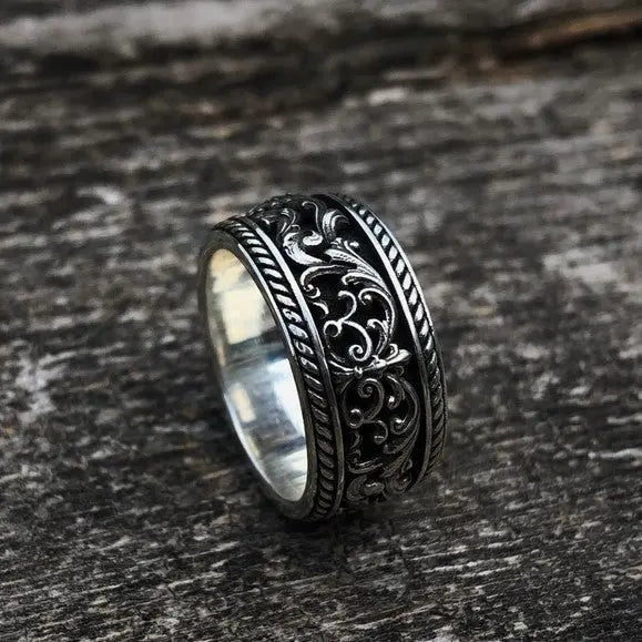 Gothic Style Garland Silver Ring - Vrafi Jewelry