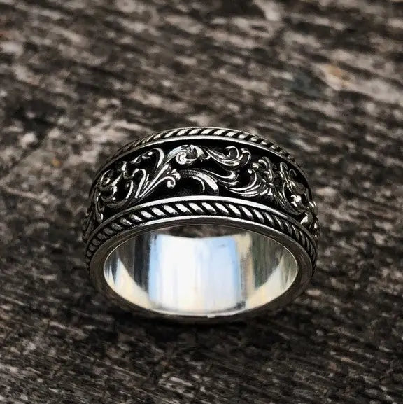 Gothic Style Garland Silver Ring - Vrafi Jewelry