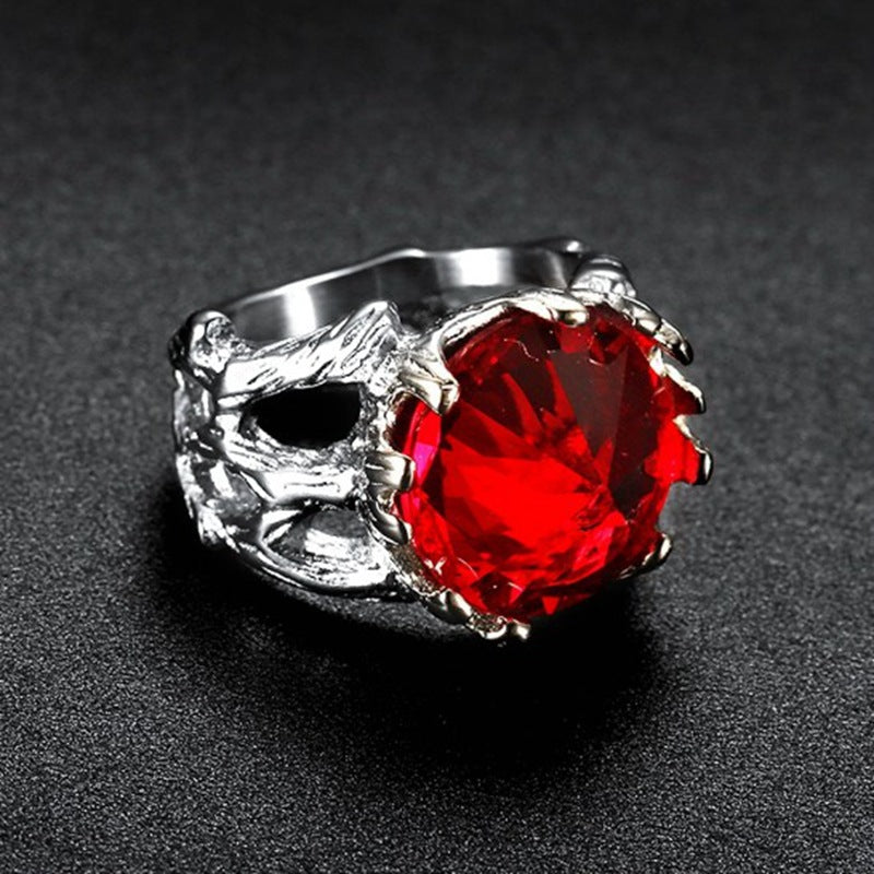 Gothic Ruby Stainless Steel Ring-Vrafi Jewelry