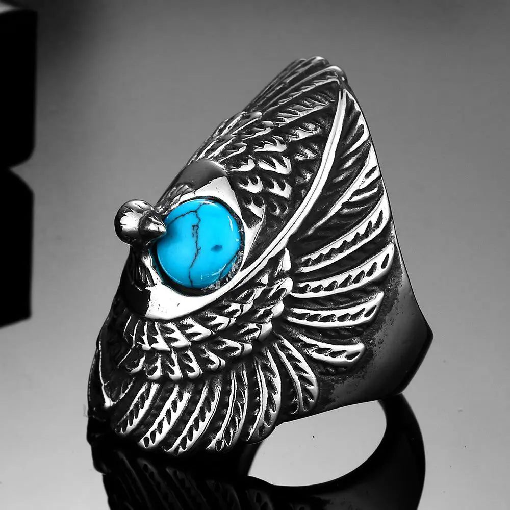 Great Eagle Stainless Steel Turquoise Ring VRAFI