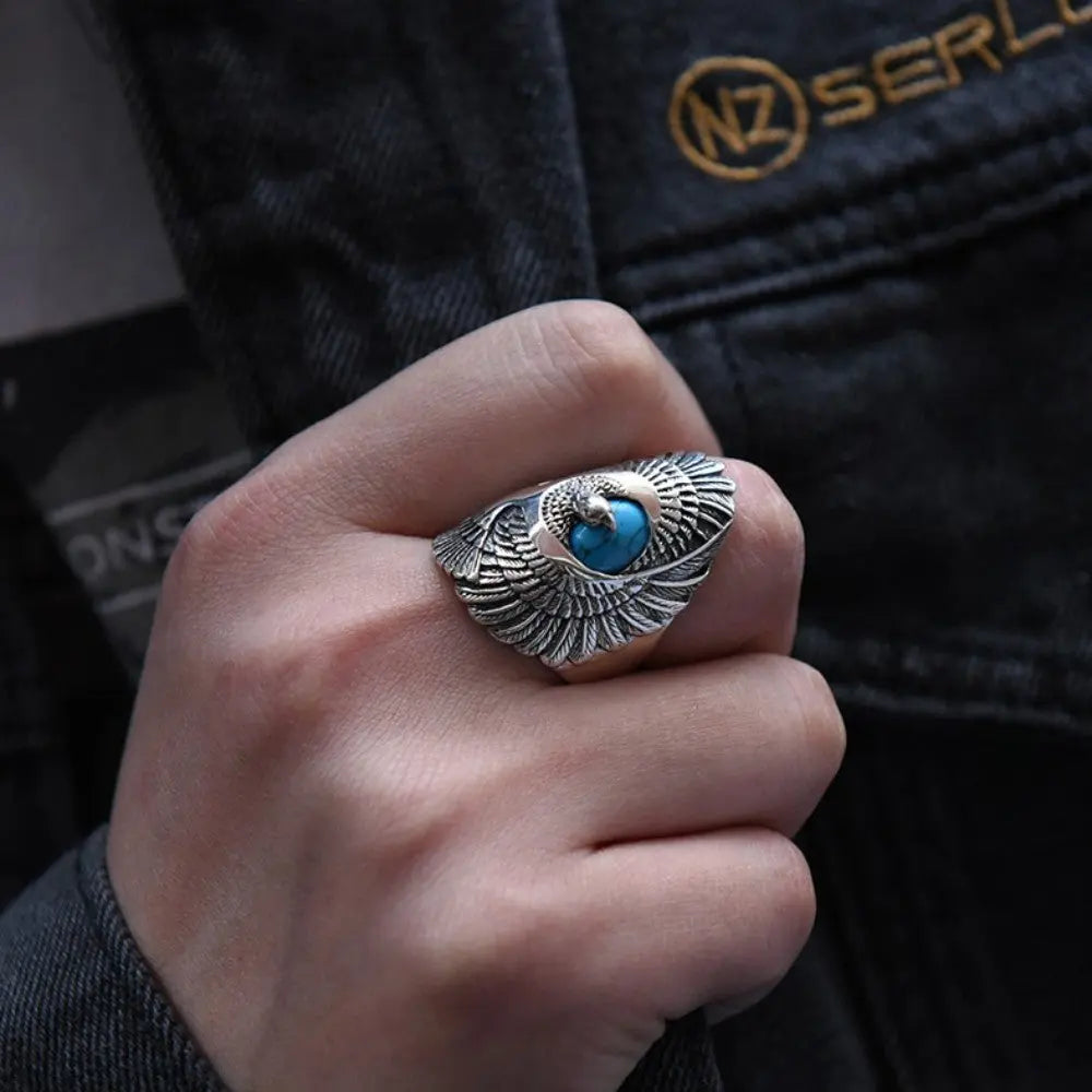 Great Eagle Stainless Steel Turquoise Ring VRAFI