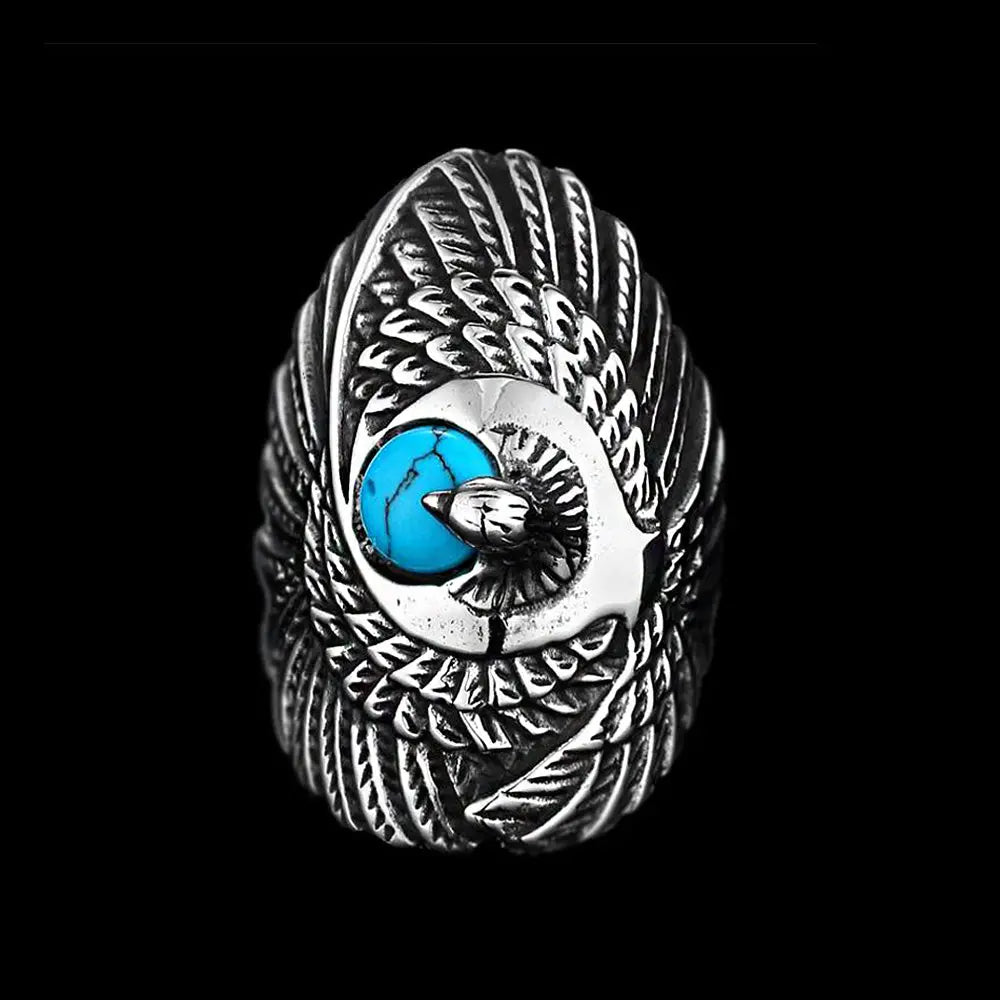 Great Eagle Stainless Steel Turquoise Ring VRAFI