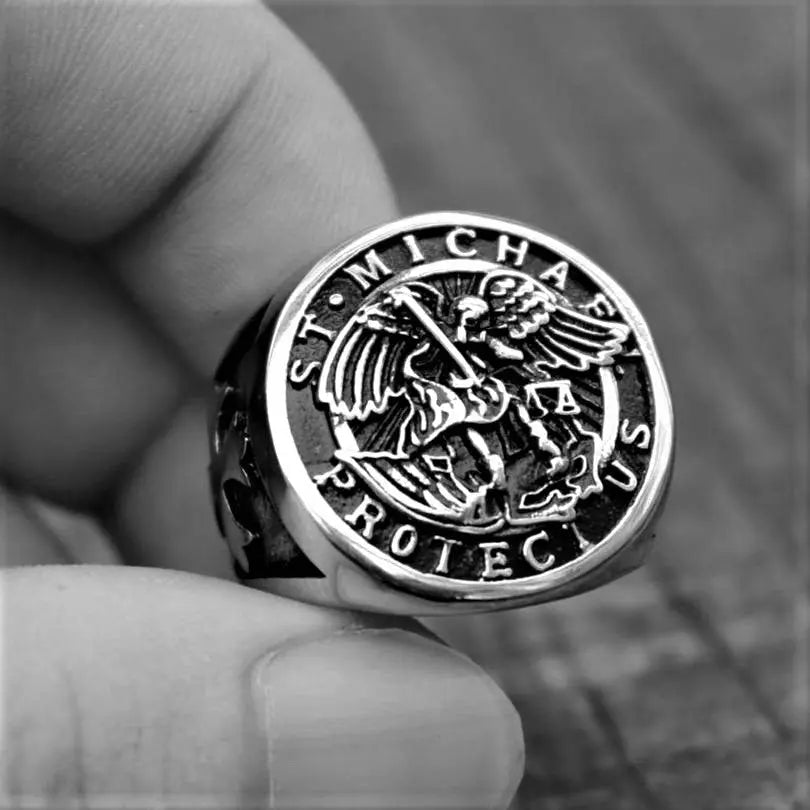 Guardian Angel Saint Michael Ring - Vrafi Jewelry